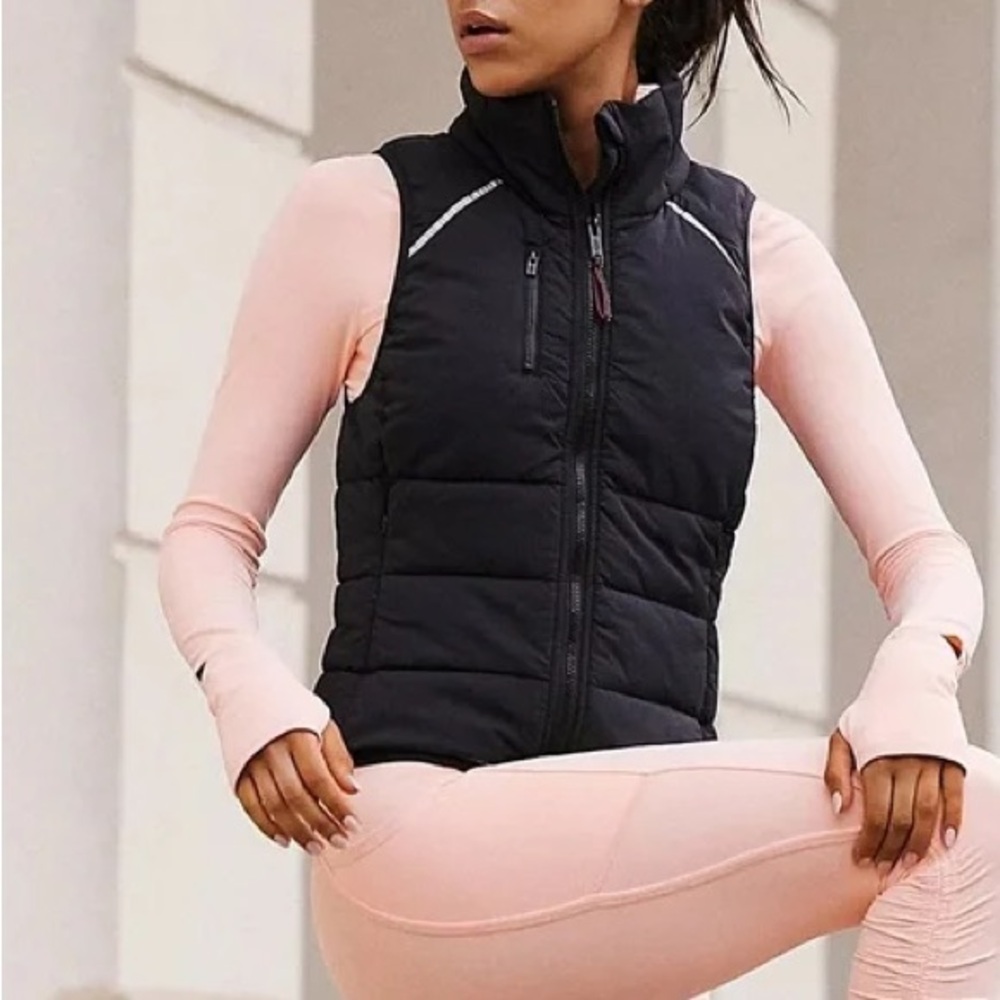 FP Movement by Free People Black Quilted Puffer Vest with High Collar